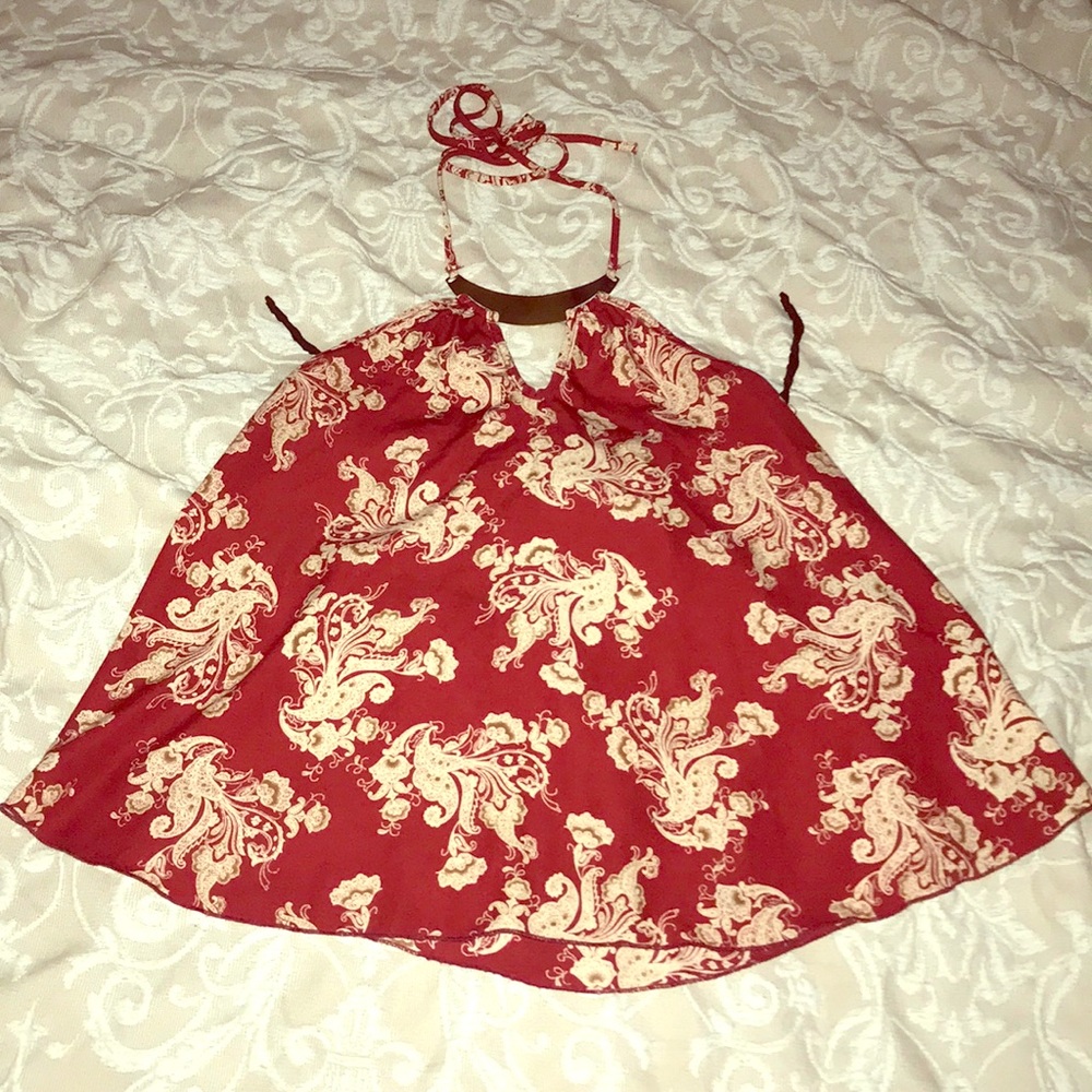Red and Beige Halterneck Blouse